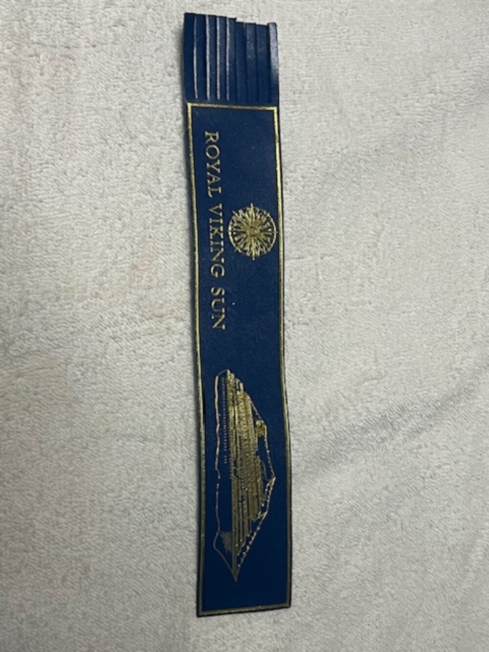 VTG Royal Viking Cruise Line Royal Viking Sun BLUE Leather Bookmark Gold Foil 9"